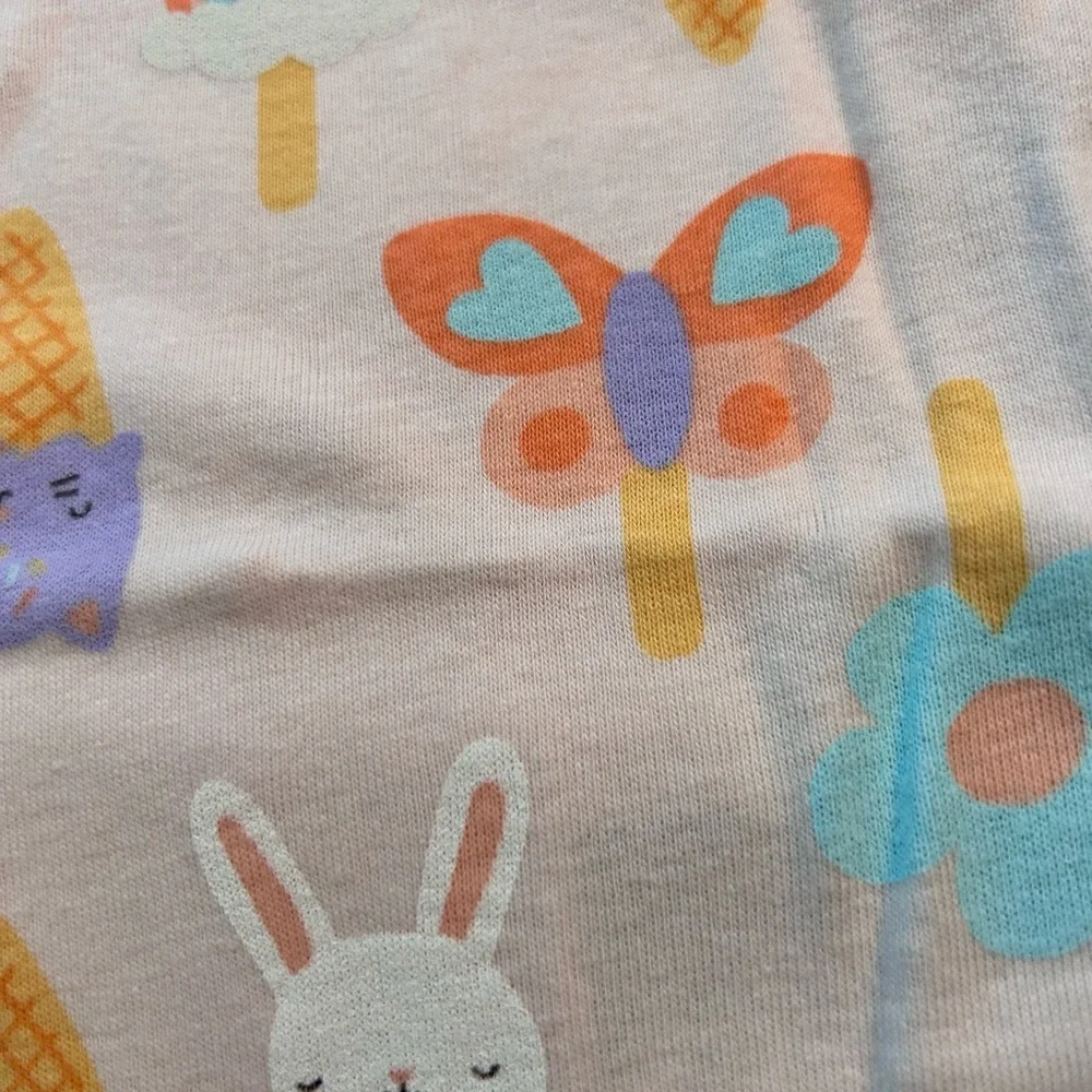 Old Navy Pink Pajama Set with Ice Cream, Bunny & Rainbow Print.    Size 6-12M